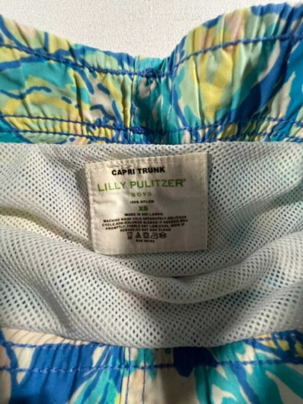 Lilly Pulitzer Boys Extra Small Junior Capri Swim Trunks Blue Green Floral Short